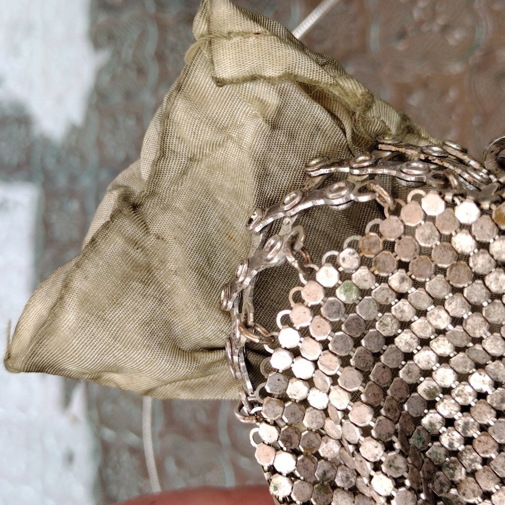 c1930s Whiting & Davis Silver Tone Mesh Gate Top Beggars Purse Bag + - Picture 6 of 8